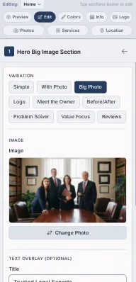 Website editor on mobile